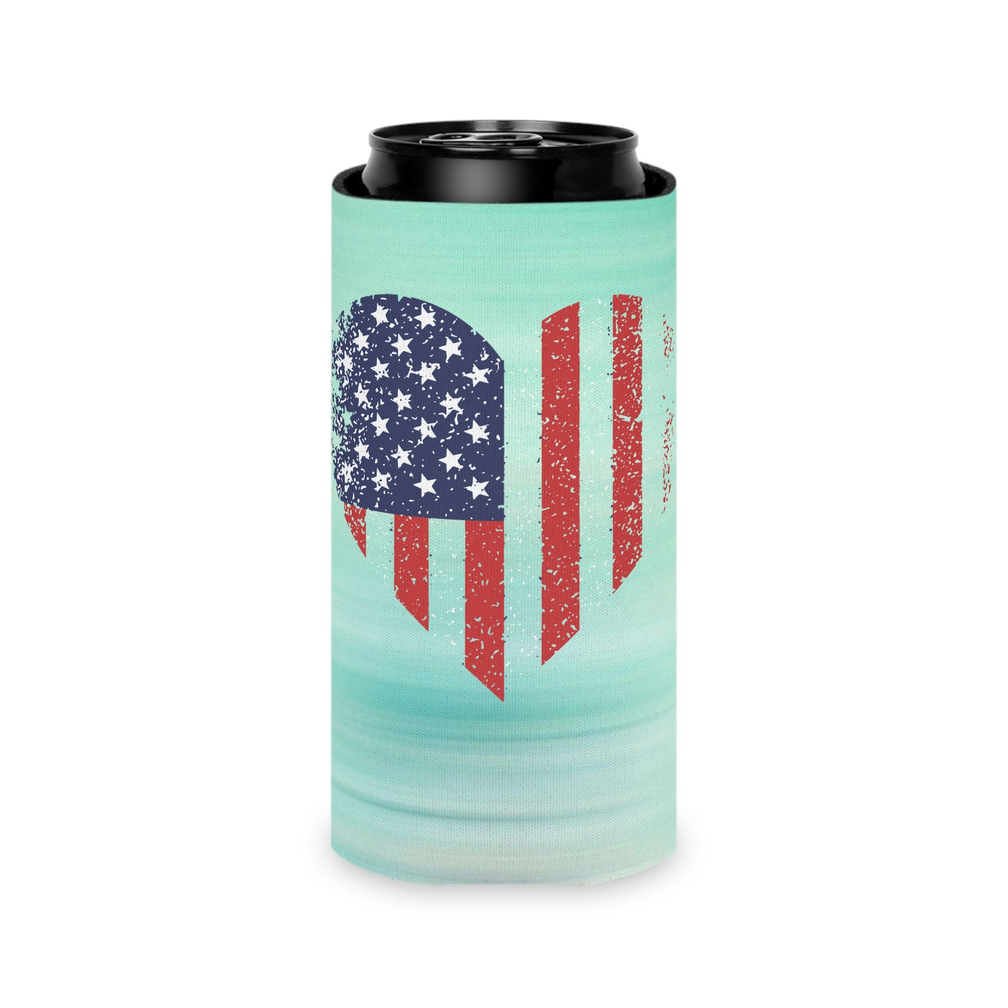 Aqua Life™ ~ Patriotic Series ~ USA Heart Flag ~ Slim & Regular Can Koozie