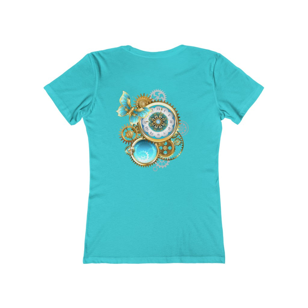 Butterflies With Steampunk Clock ~ Women's  Boyfriend Tee by Next Level