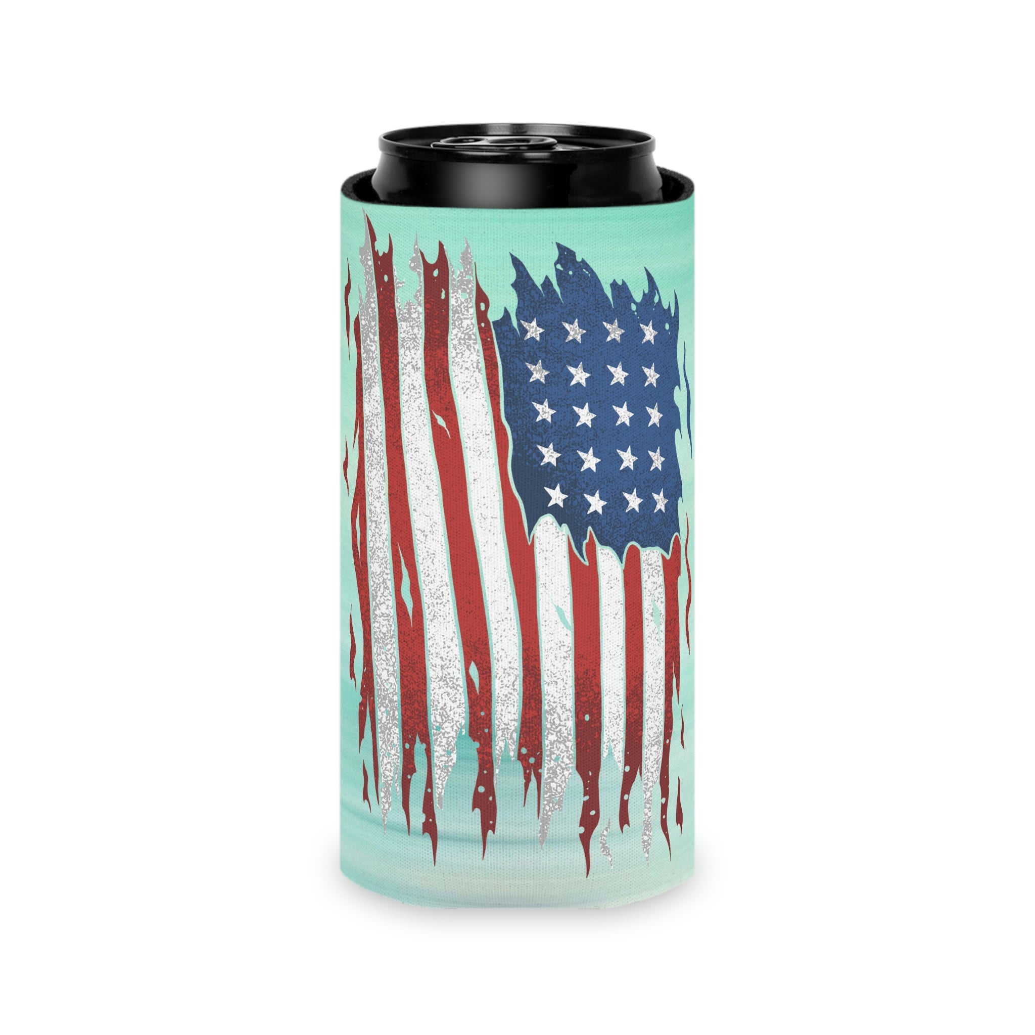 Aqua Life™ ~ Patriotic Series ~ Weathered USA Flag ~ Slim & Regular Can Koozie