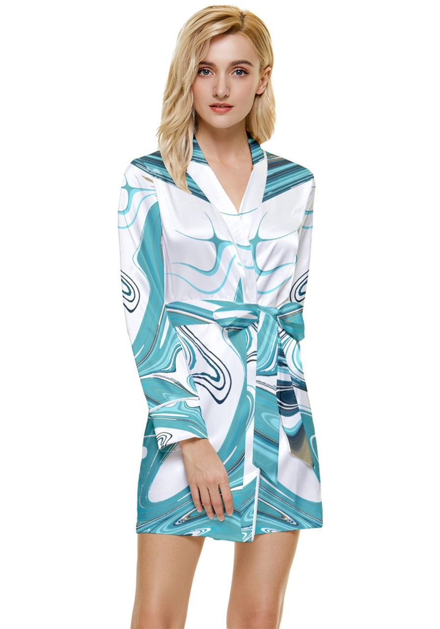 Aqua Life™ Long Sleeve Satin Robe in Teal Wash