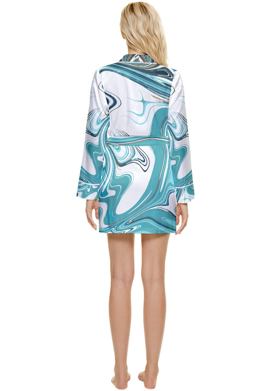 Aqua Life™ Long Sleeve Satin Robe in Teal Wash