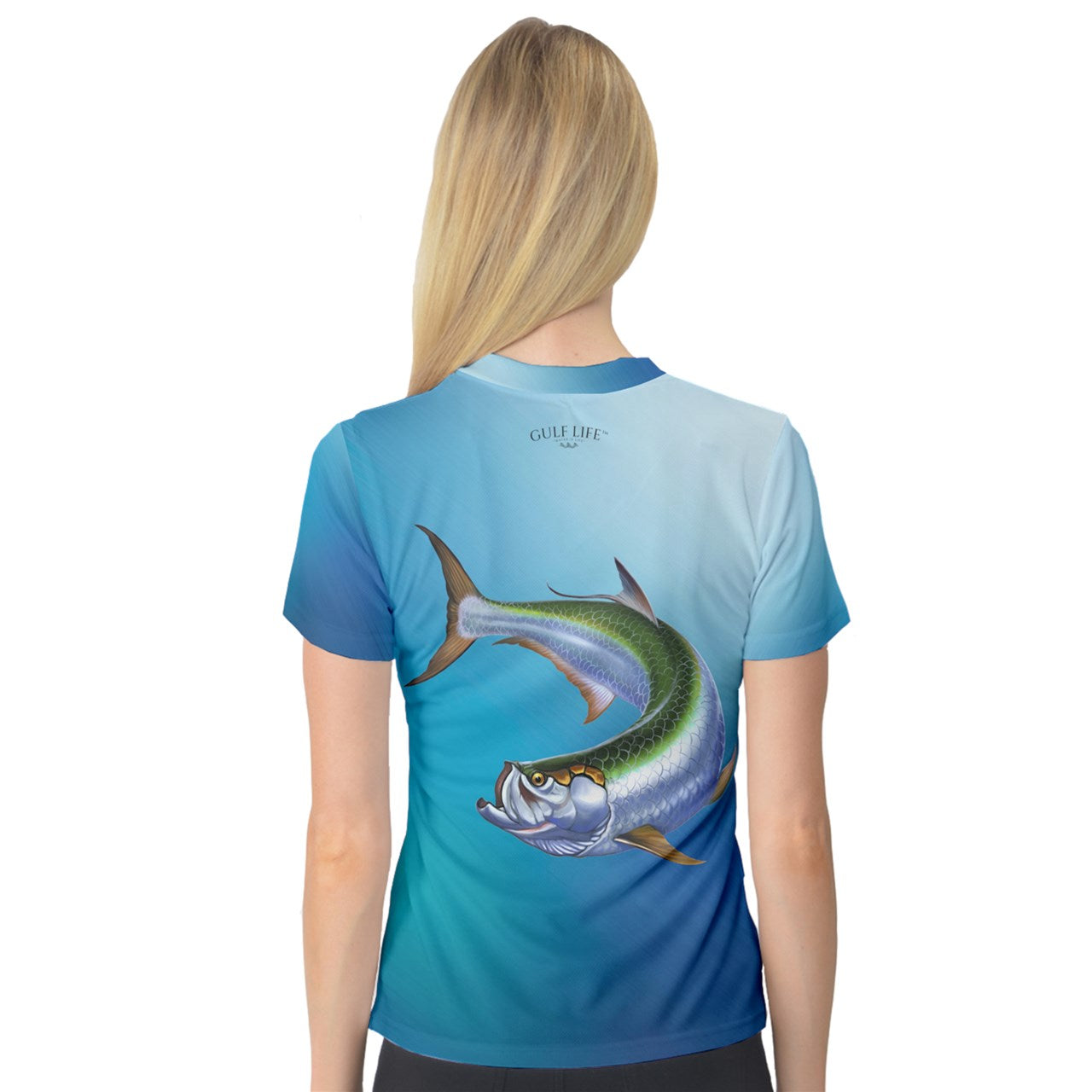 Aqua Life™ Aqua~Blue~Fade Ladies V-Neck Quick Dry Sport Shirt ~ Choose Your Design!