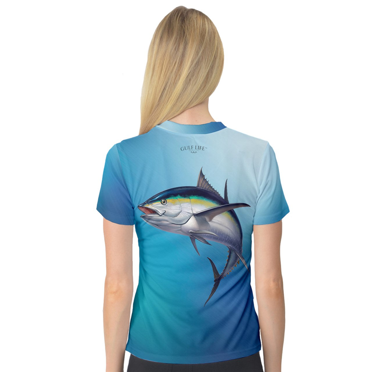 Aqua Life™ Aqua~Blue~Fade Ladies V-Neck Quick Dry Sport Shirt ~ Choose Your Design!