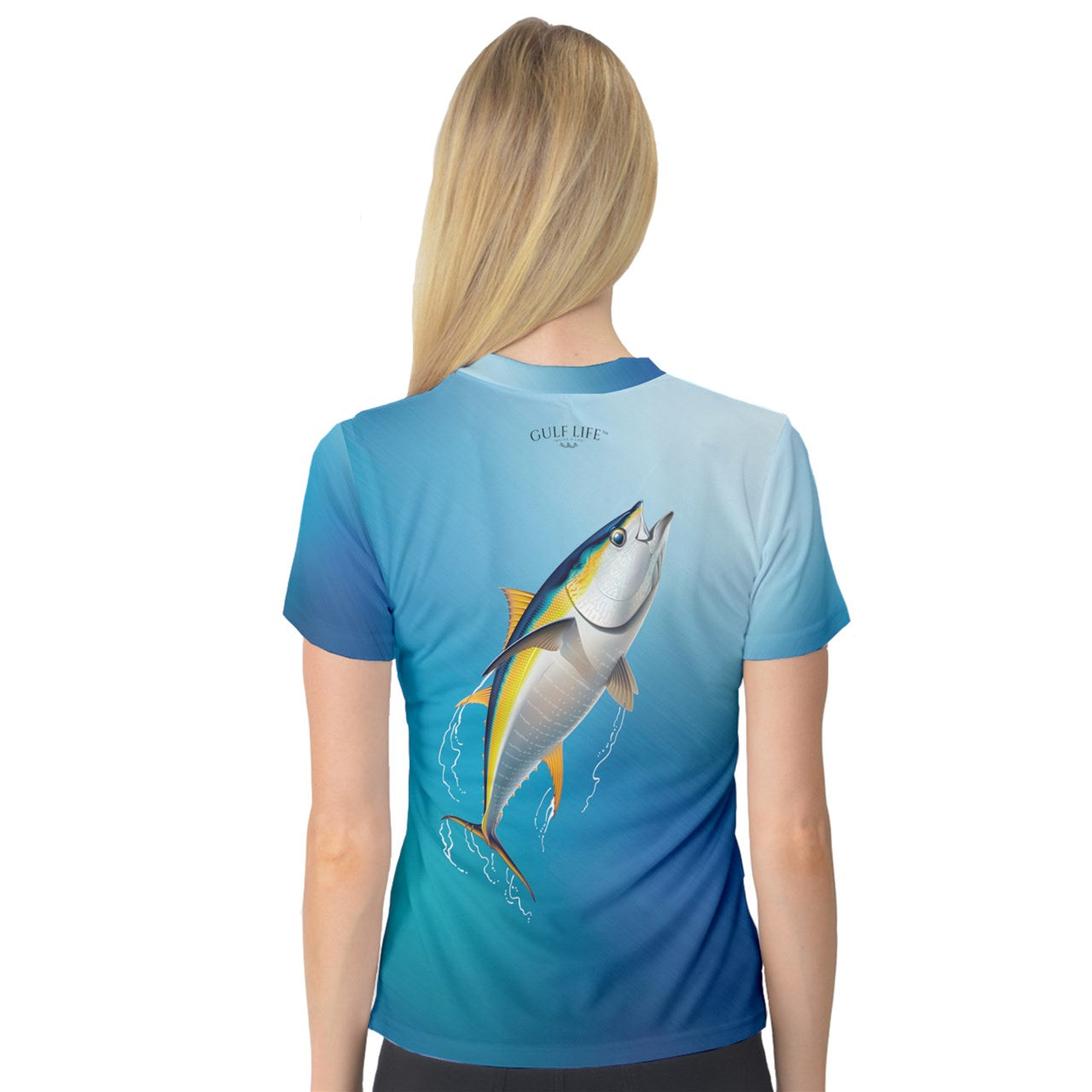 Aqua Life™ Aqua~Blue~Fade Ladies V-Neck Quick Dry Sport Shirt ~ Choose Your Design!