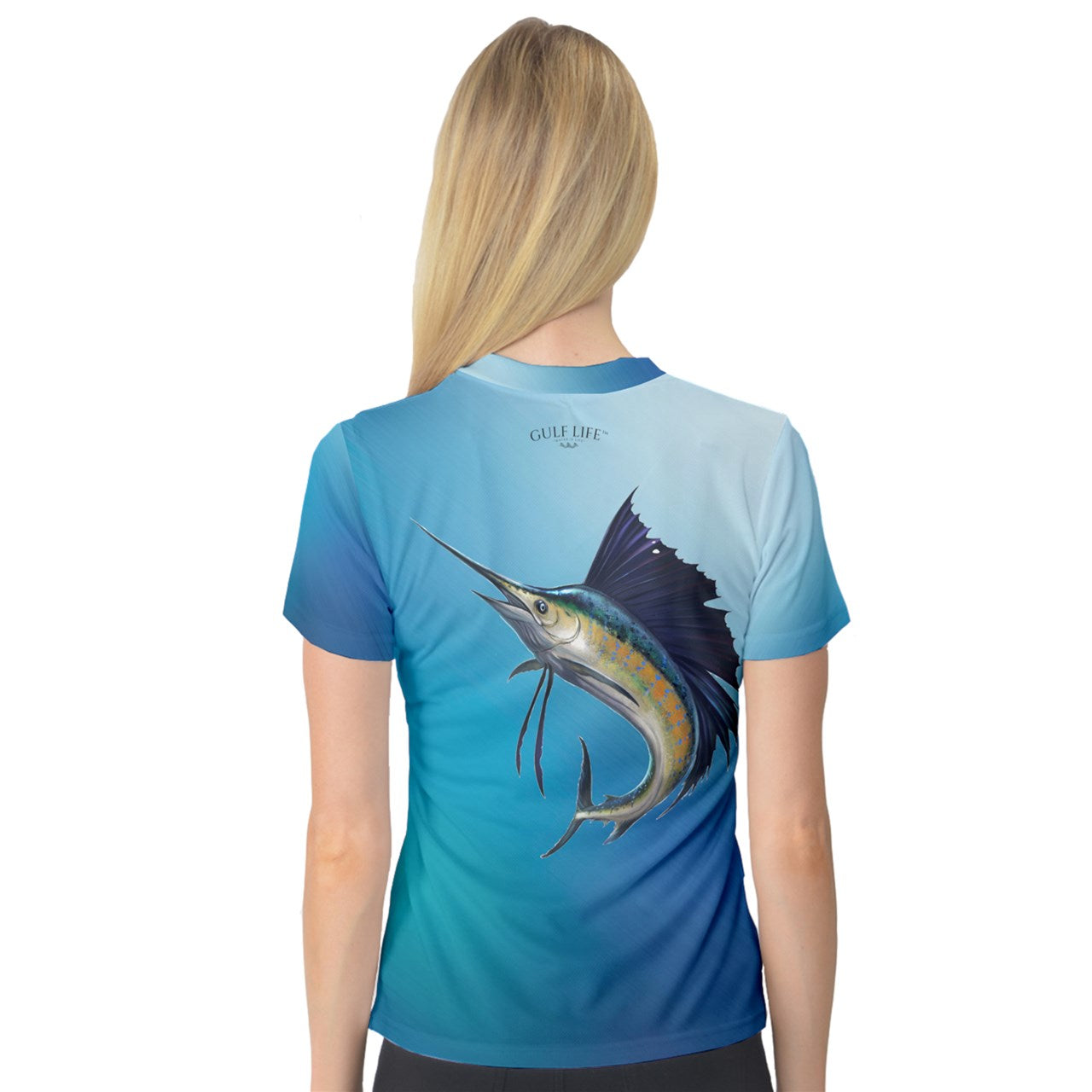 Aqua Life™ Aqua~Blue~Fade Ladies V-Neck Quick Dry Sport Shirt ~ Choose Your Design!