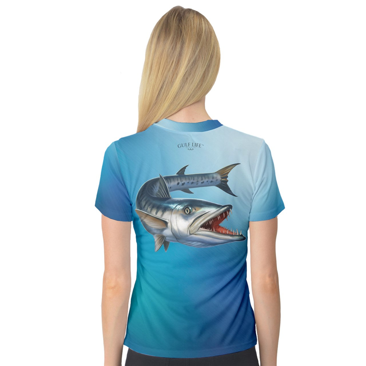 Aqua Life™ Aqua~Blue~Fade Ladies V-Neck Quick Dry Sport Shirt ~ Choose Your Design!