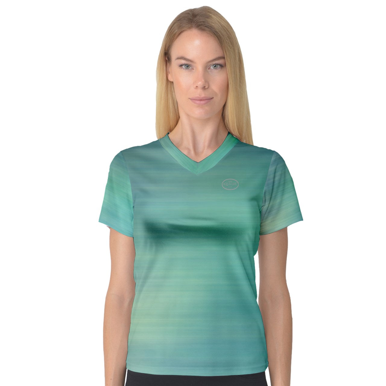 Aqua Life™ Emerald~Green~Wash Ladies V-Neck Quick Dry Sport Shirt ~ Choose Your Design!