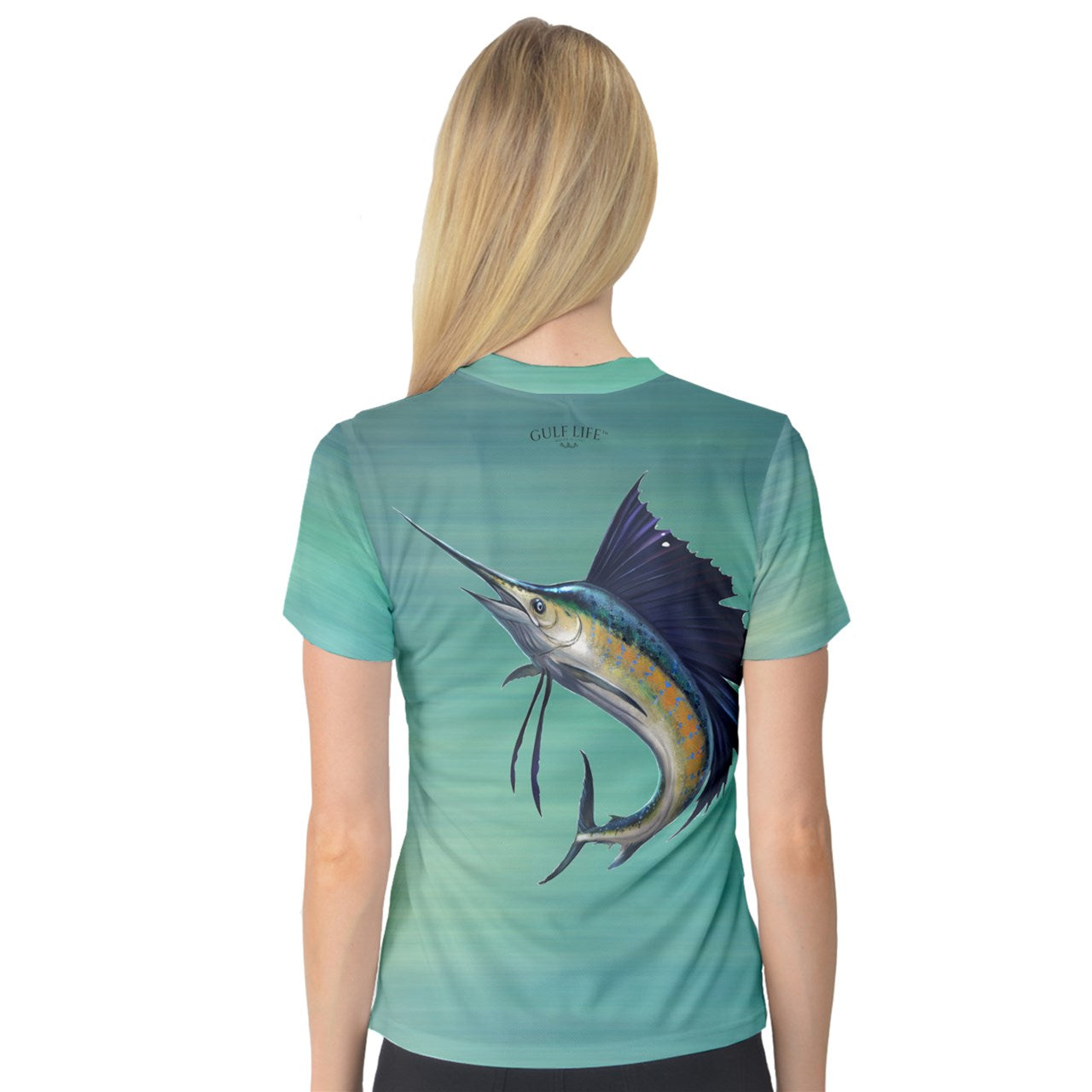 Aqua Life™ Emerald~Green~Wash Ladies V-Neck Quick Dry Sport Shirt ~ Choose Your Design!