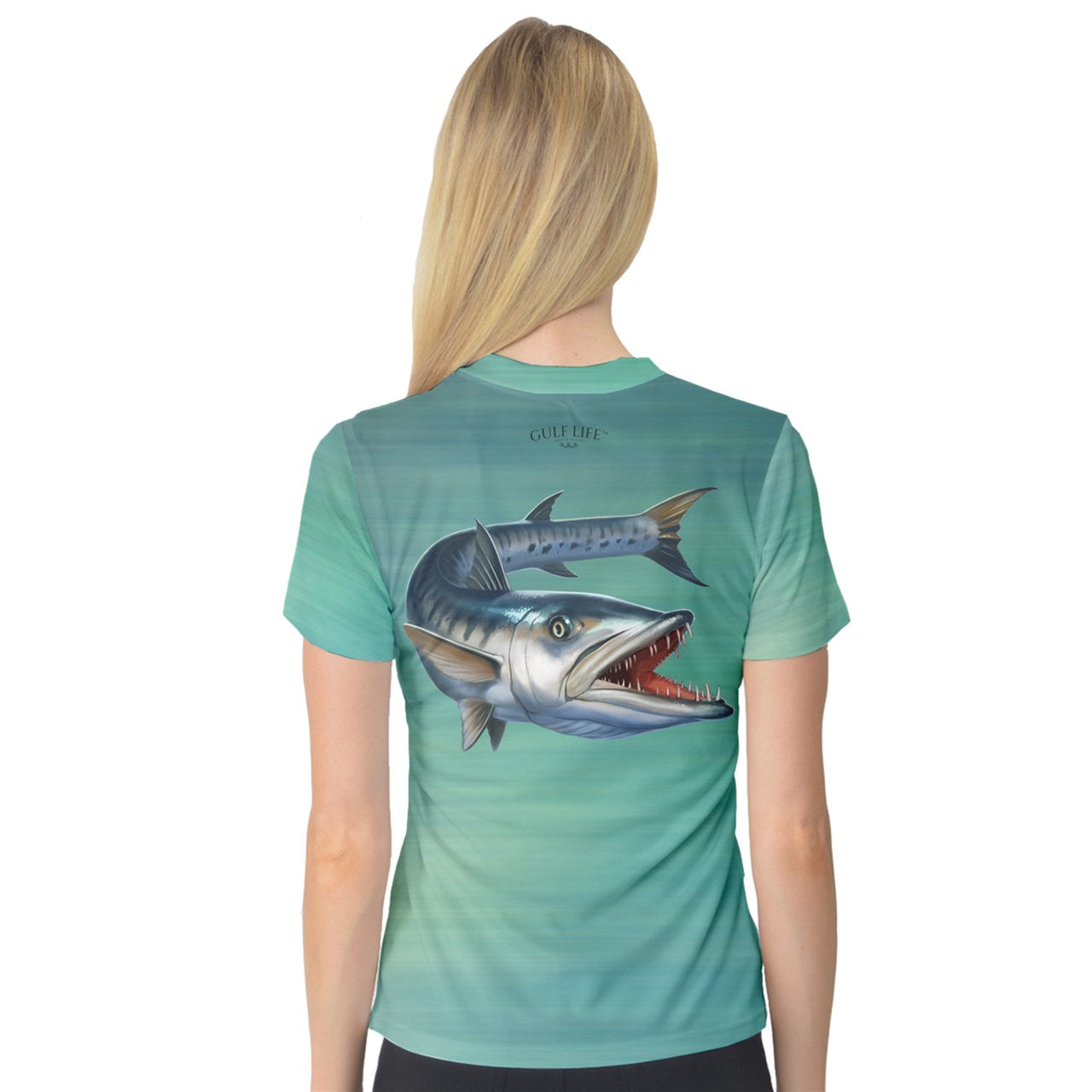 Aqua Life™ Emerald~Green~Wash Ladies V-Neck Quick Dry Sport Shirt ~ Choose Your Design!