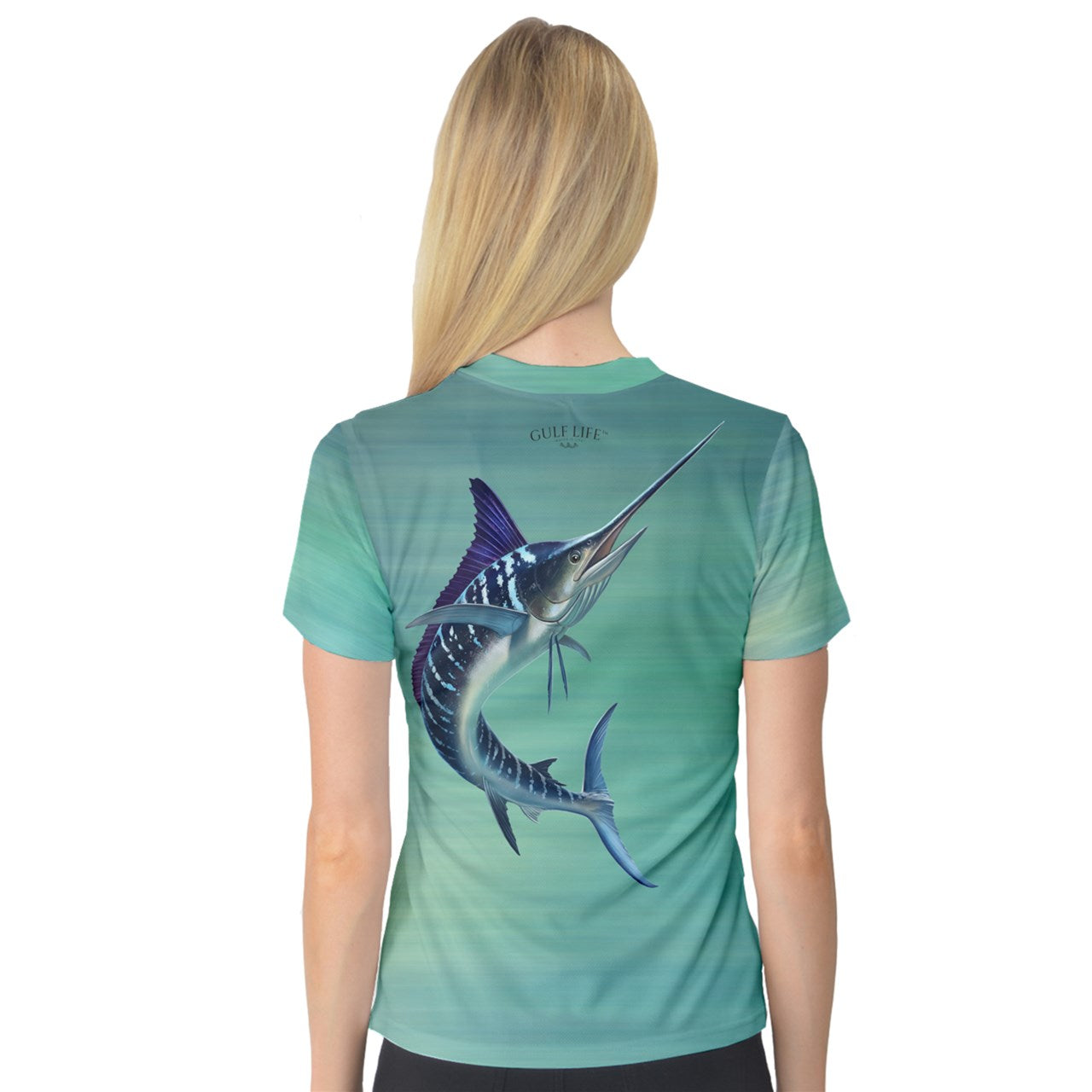 Aqua Life™ Emerald~Green~Wash Ladies V-Neck Quick Dry Sport Shirt ~ Choose Your Design!