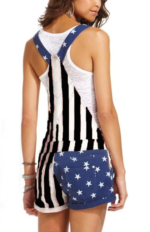 Women's Independence Day Flag Denim Bibs