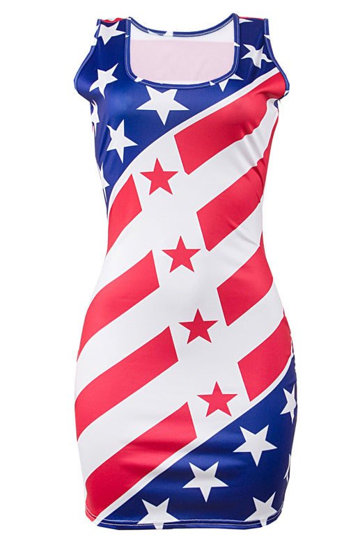 Women's Independence Day Flag Slim Fit Print Dress