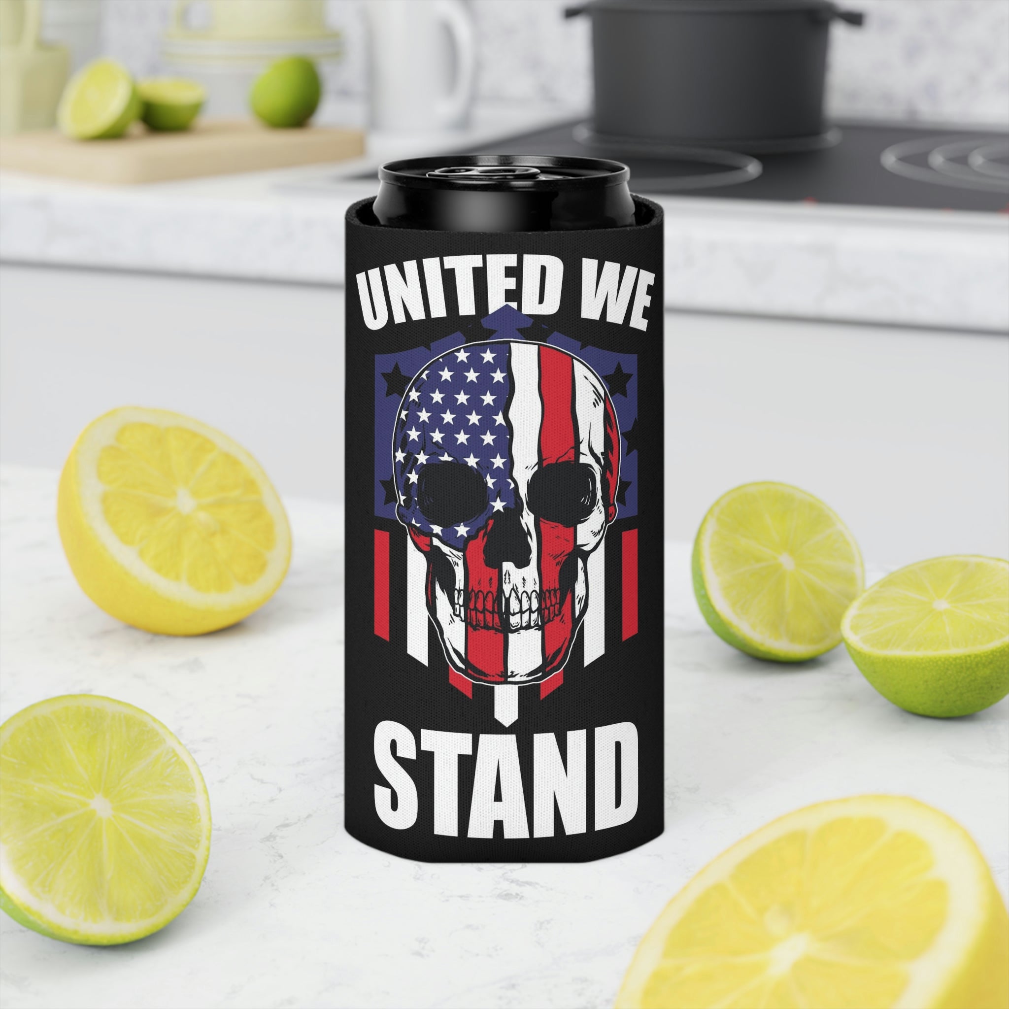 Aqua Life™ ~ Patriotic Series ~ United We Stand - USA Flag~Red Stripe ~ Slim & Regular Can Koozie