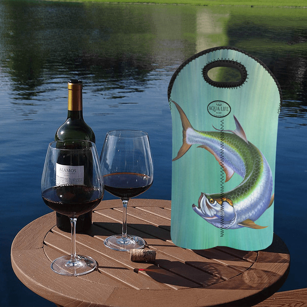 Aqua Life Tarpon ~ Double Wine Koozie Emerald Green Wash 2-Bottle Neoprene Wine Bag