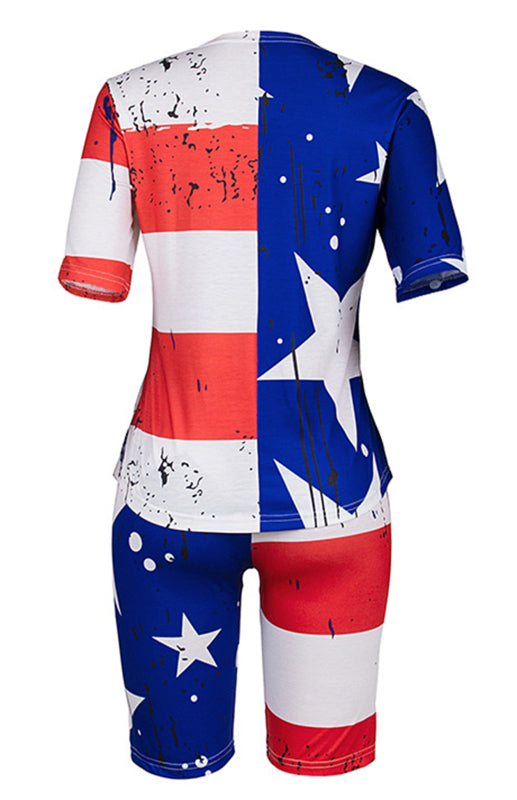 Women's Independence Day Flag Print Two Piece Cotton Fabric Suit