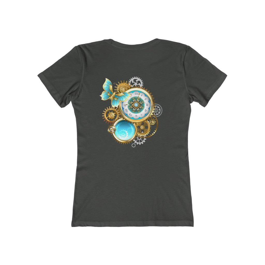 Butterflies With Steampunk Clock ~ Women's  Boyfriend Tee by Next Level