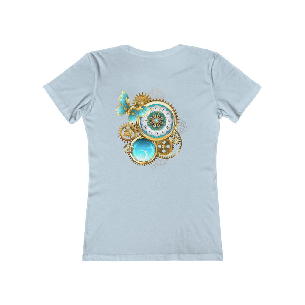 Butterflies With Steampunk Clock ~ Women's  Boyfriend Tee by Next Level