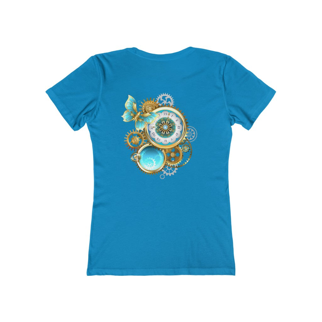 Butterflies With Steampunk Clock ~ Women's  Boyfriend Tee by Next Level