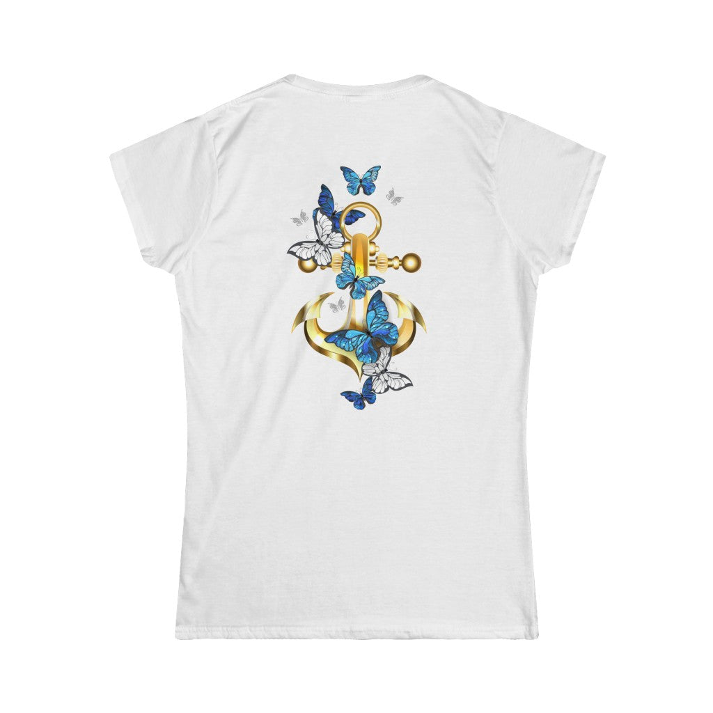 Butterflies With Gold Anchor ~ Women's Softstyle Semi-Fitted Tee