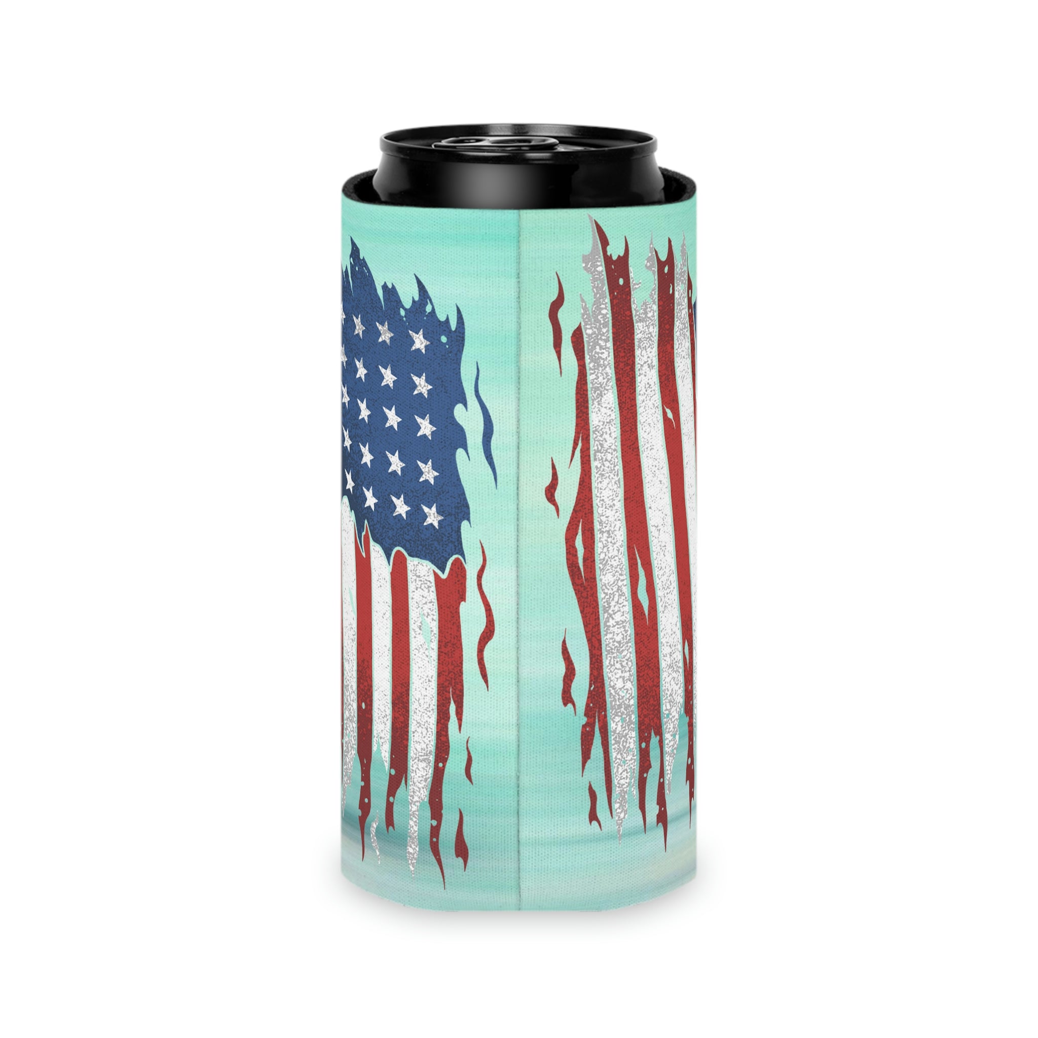 Aqua Life™ ~ Patriotic Series ~ Weathered USA Flag ~ Slim & Regular Can Koozie