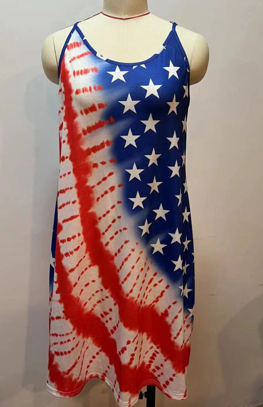 Women's Independence Day American Flag Print Sling Dress