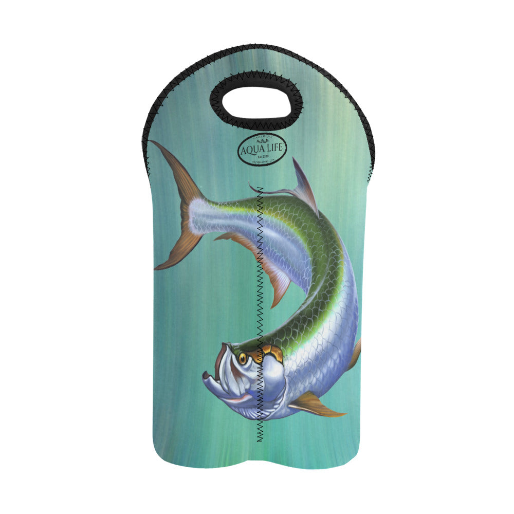 Aqua Life Tarpon ~ Double Wine Koozie Emerald Green Wash 2-Bottle Neoprene Wine Bag