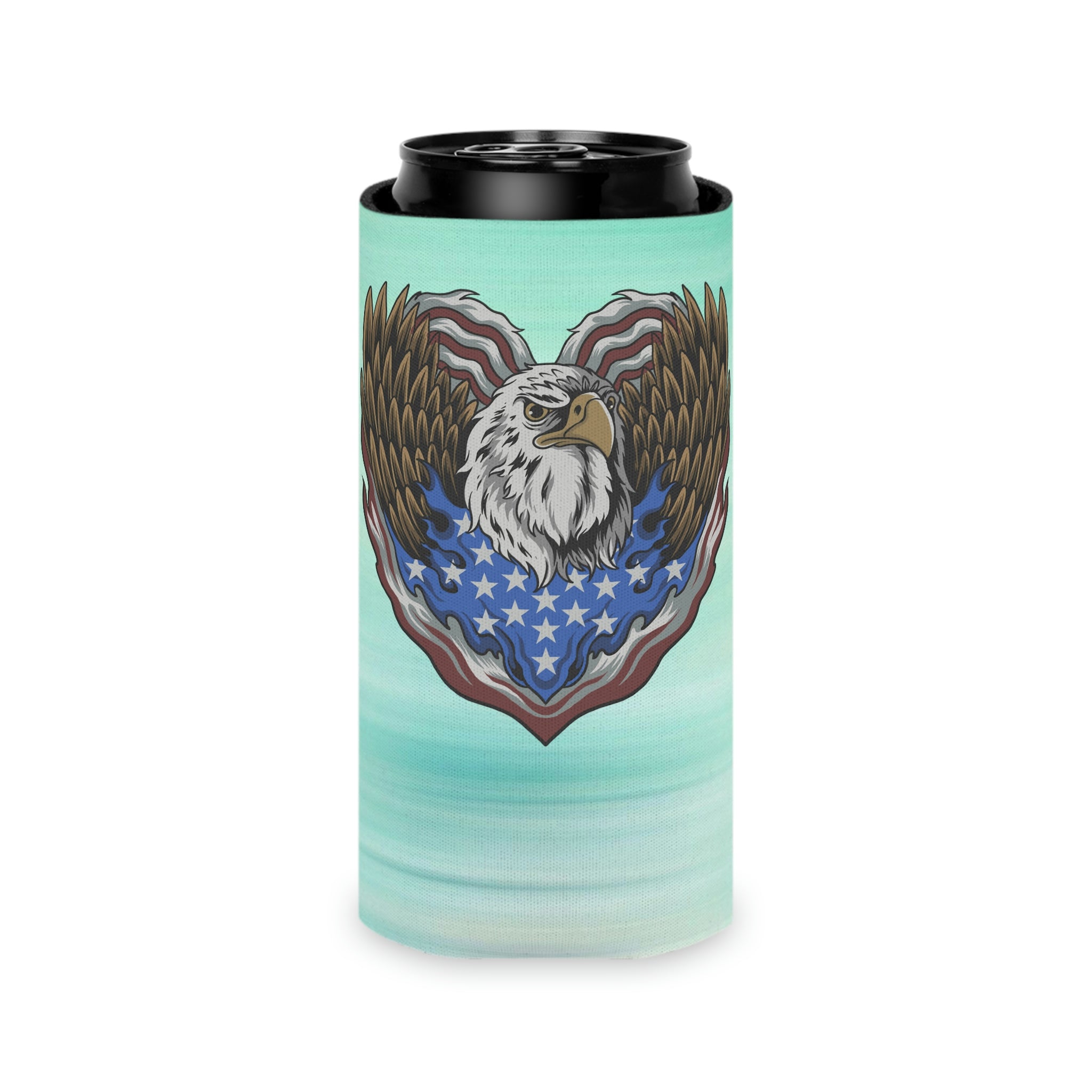 Aqua Life™ ~ Patriotic Series ~ Eagle Heart USA Flag ~ Slim & Regular Can Koozie