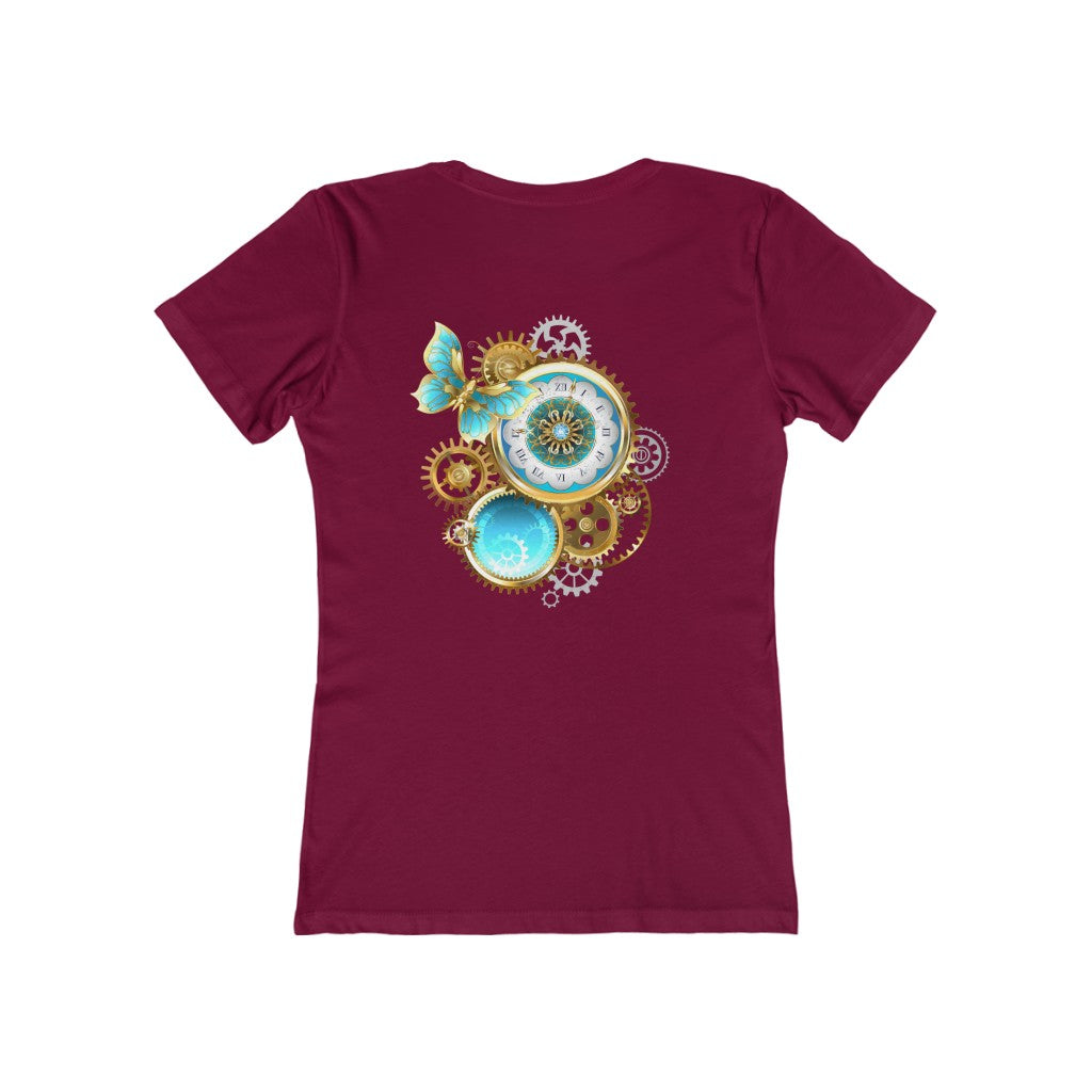 Butterflies With Steampunk Clock ~ Women's  Boyfriend Tee by Next Level