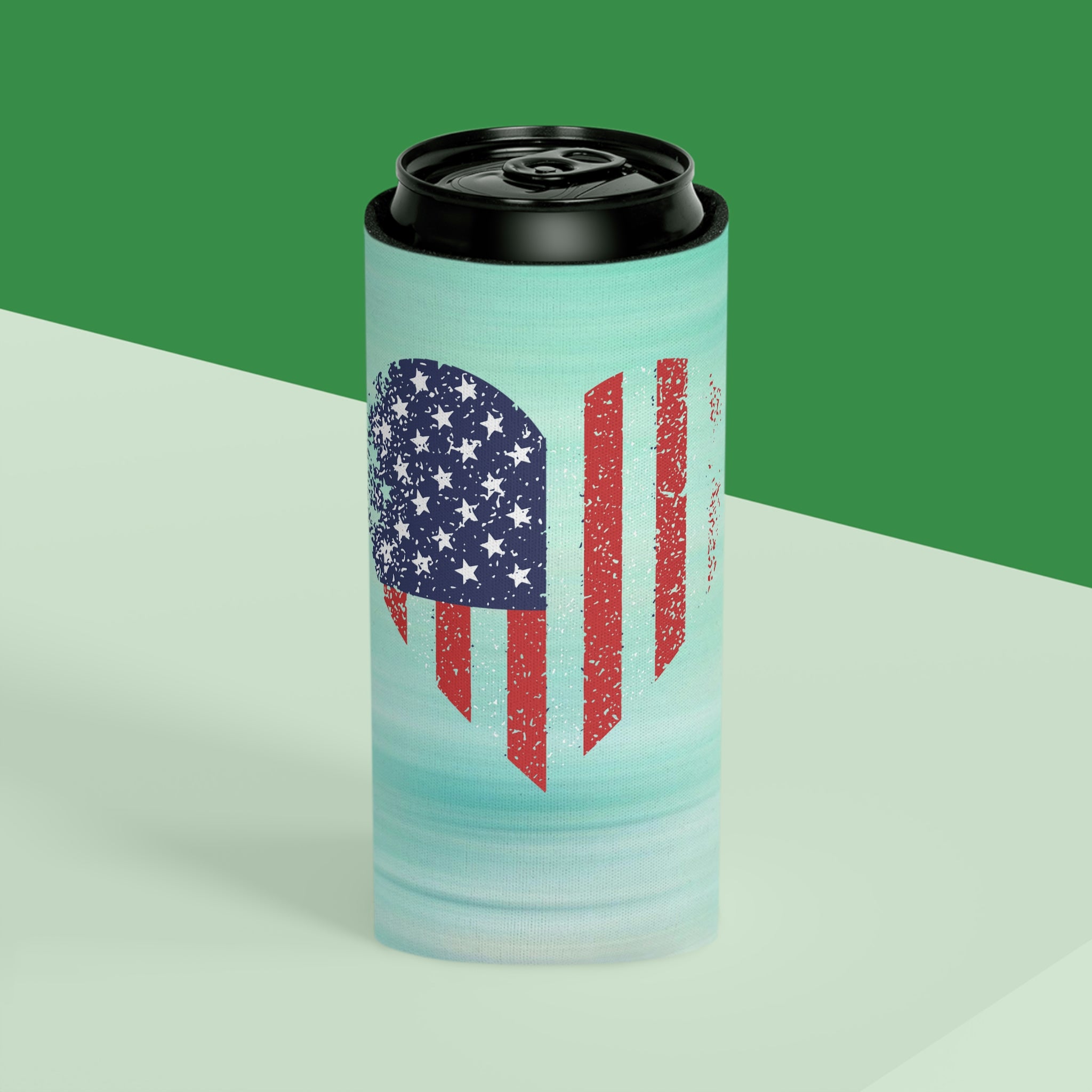 Aqua Life™ ~ Patriotic Series ~ USA Heart Flag ~ Slim & Regular Can Koozie