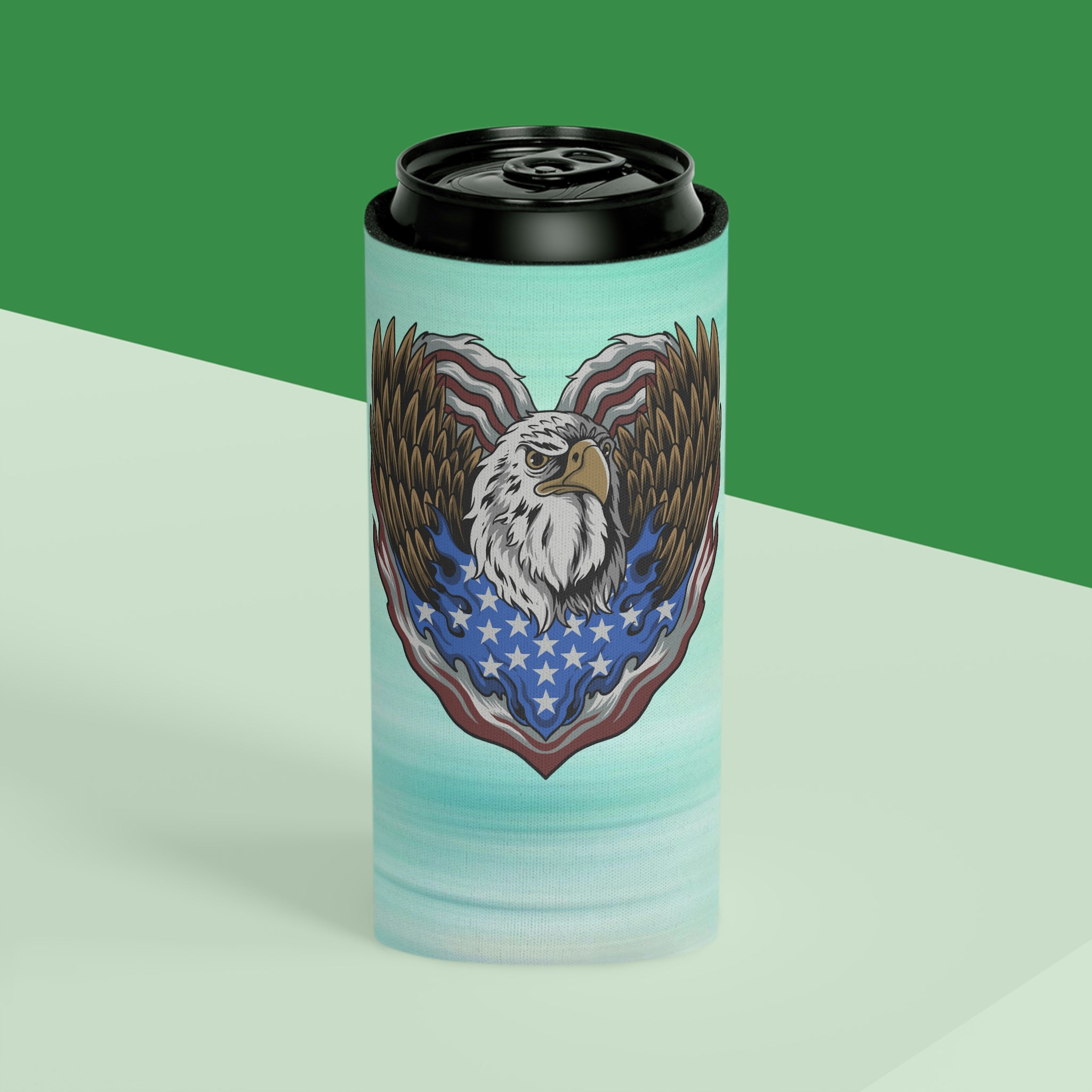 Aqua Life™ ~ Patriotic Series ~ Eagle Heart USA Flag ~ Slim & Regular Can Koozie