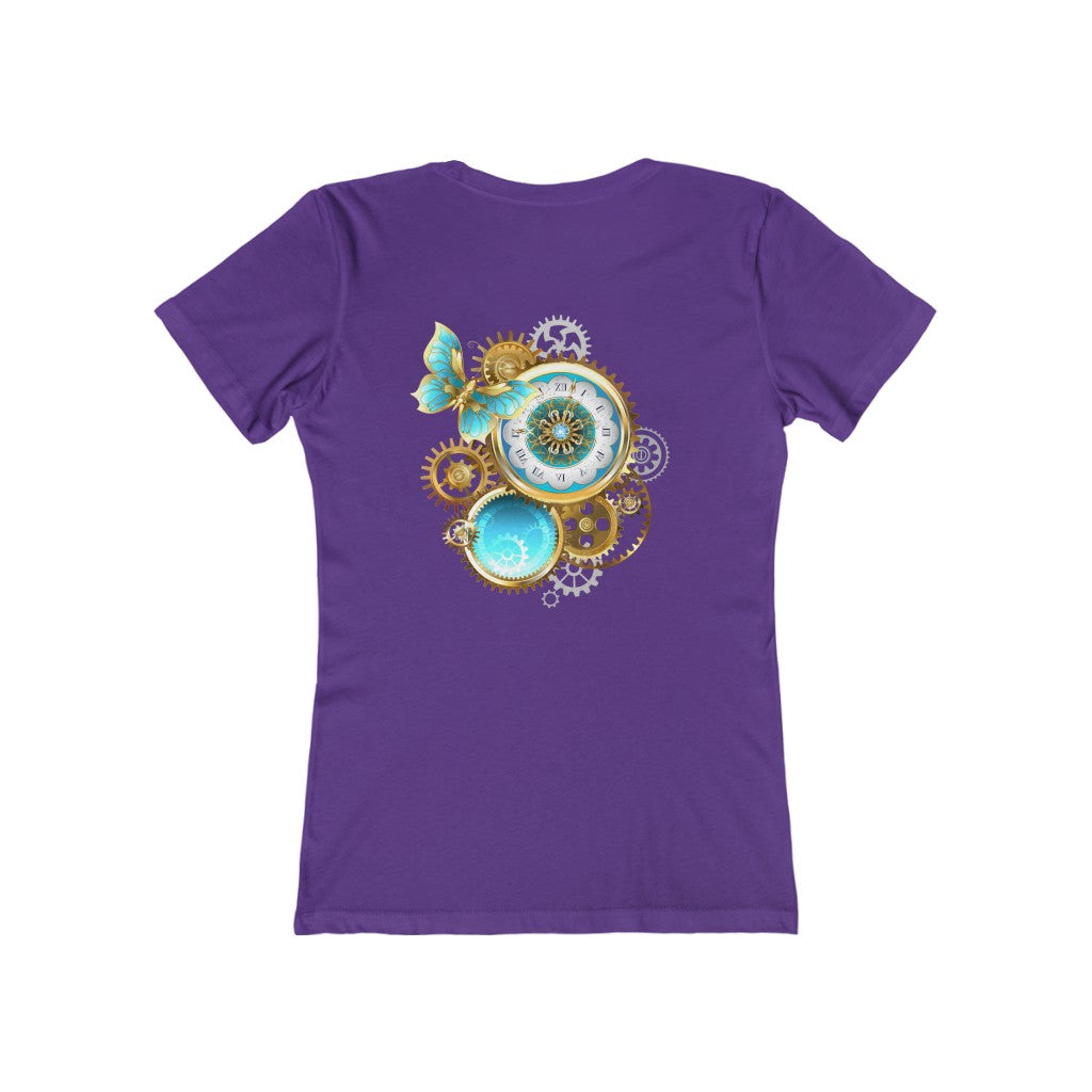 Butterflies With Steampunk Clock ~ Women's  Boyfriend Tee by Next Level