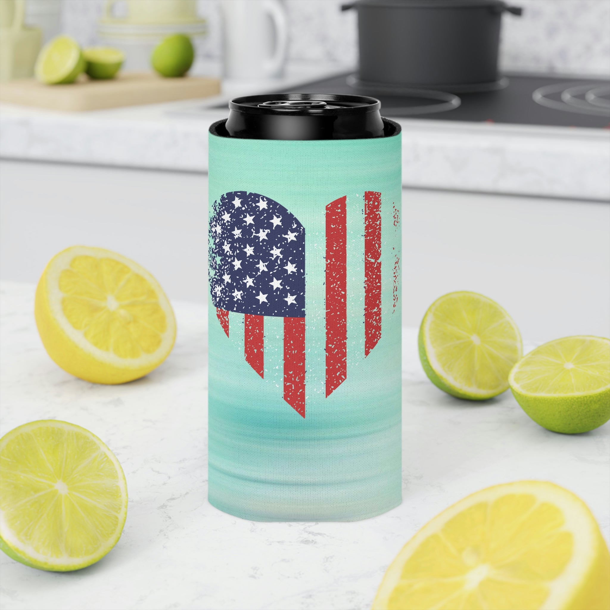 Aqua Life™ ~ Patriotic Series ~ USA Heart Flag ~ Slim & Regular Can Koozie