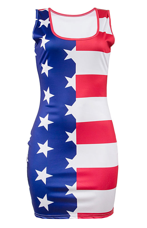 Women's Independence Day Flag Slim Fit Print Dress