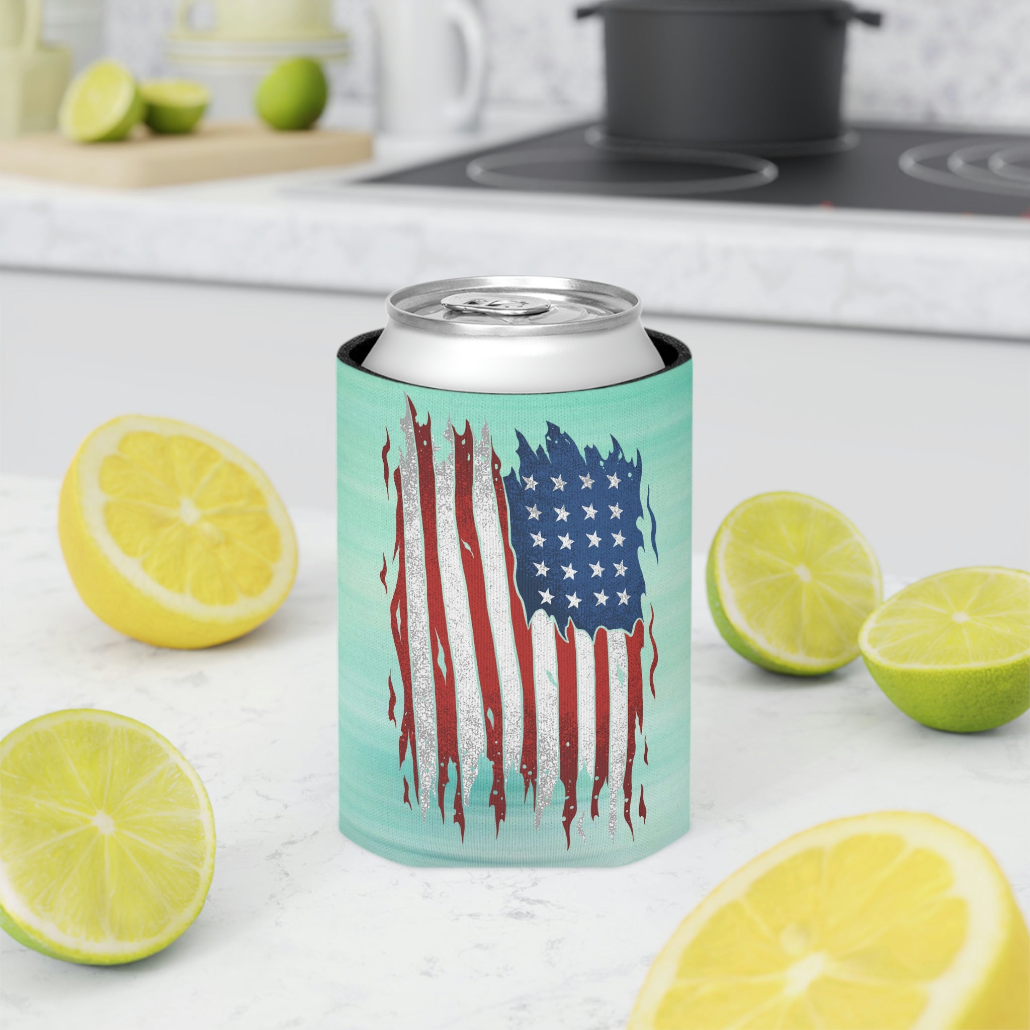 Aqua Life™ ~ Patriotic Series ~ Weathered USA Flag ~ Slim & Regular Can Koozie