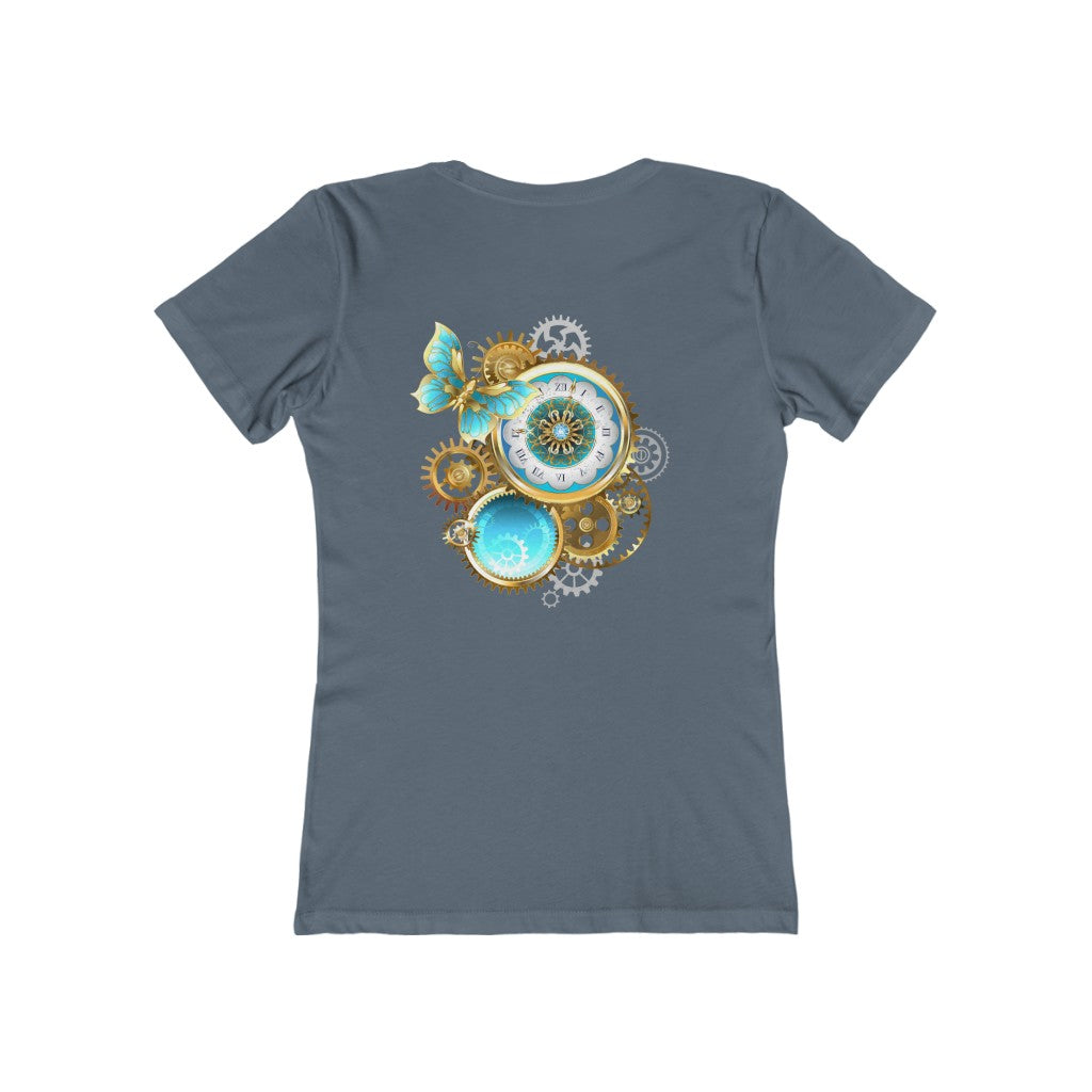 Butterflies With Steampunk Clock ~ Women's  Boyfriend Tee by Next Level