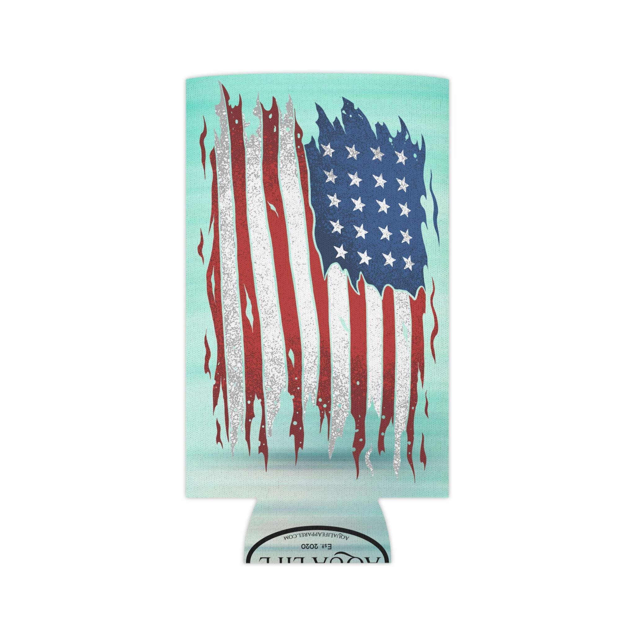 Aqua Life™ ~ Patriotic Series ~ Weathered USA Flag ~ Slim & Regular Can Koozie