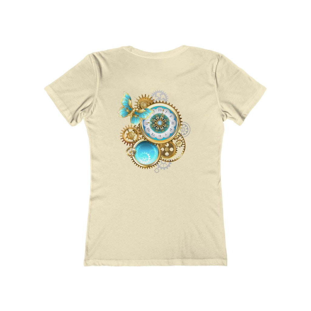 Butterflies With Steampunk Clock ~ Women's  Boyfriend Tee by Next Level