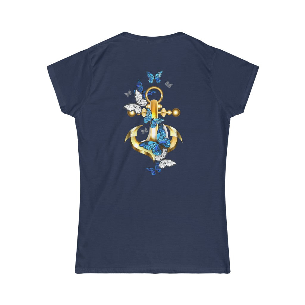 Butterflies With Gold Anchor ~ Women's Softstyle Semi-Fitted Tee