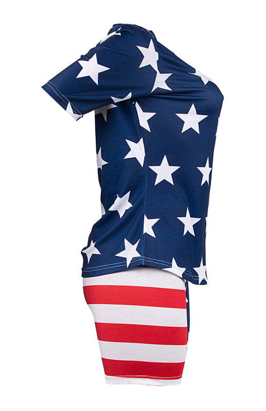 Women's Independence Day Flag Print Two Piece Cotton Fabric Suit