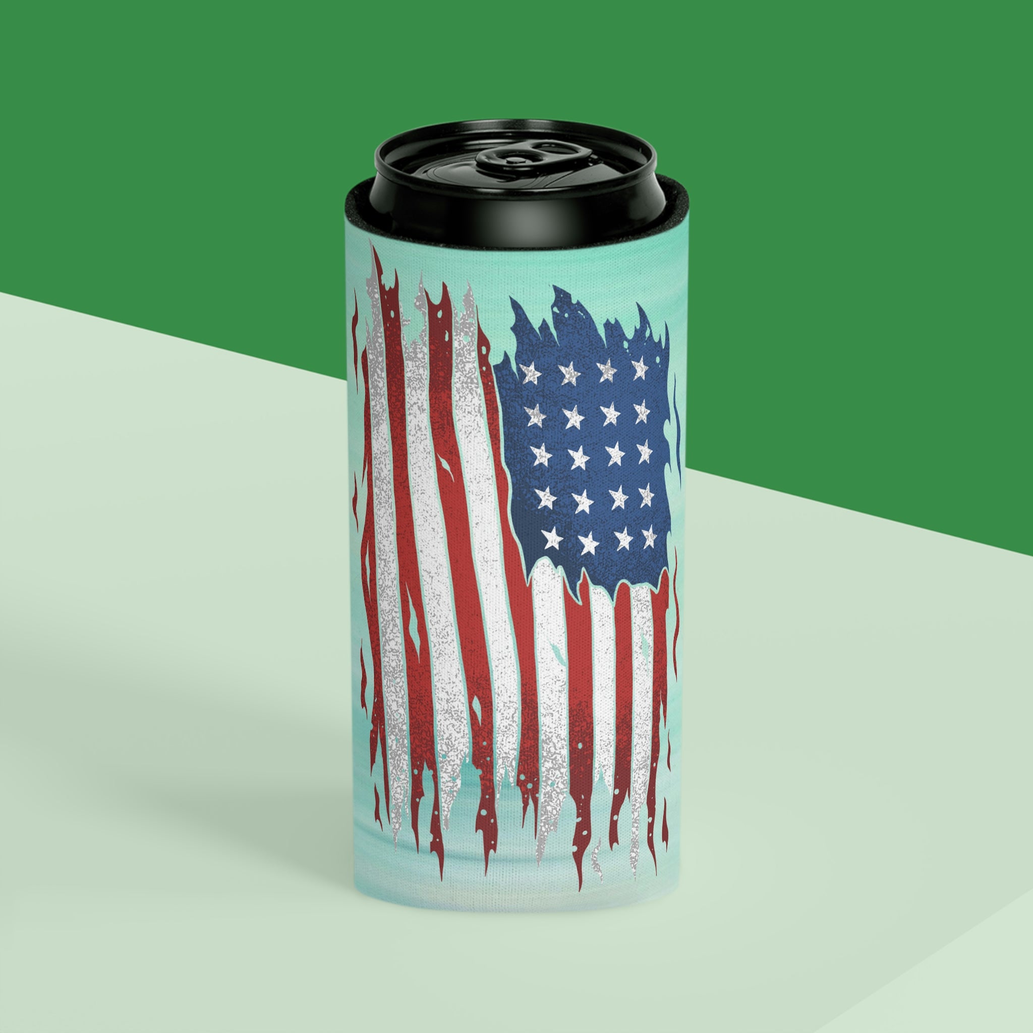 Aqua Life™ ~ Patriotic Series ~ Weathered USA Flag ~ Slim & Regular Can Koozie