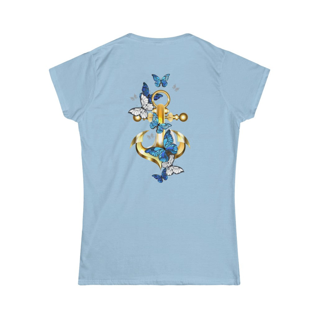 Butterflies With Gold Anchor ~ Women's Softstyle Semi-Fitted Tee