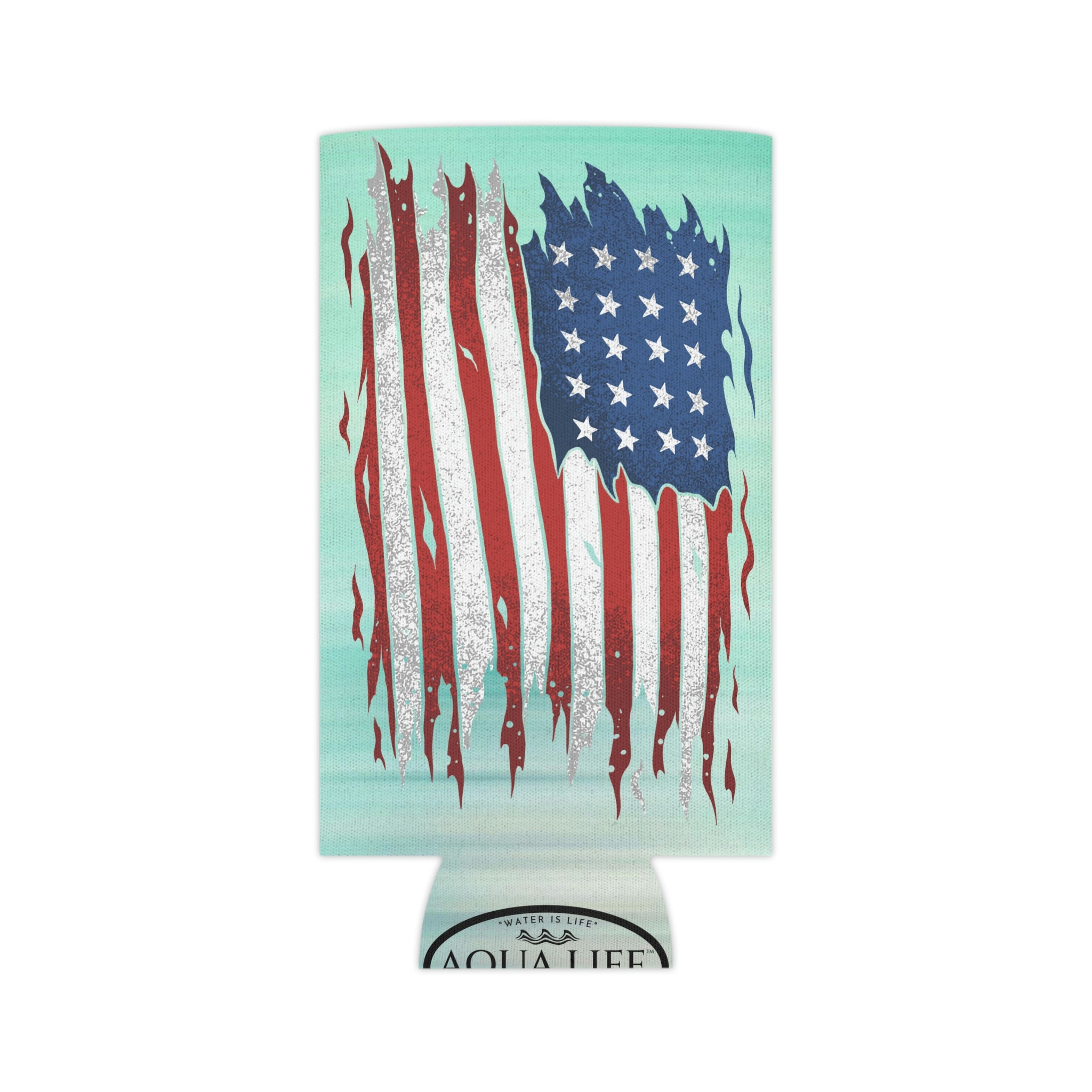 Aqua Life™ ~ Patriotic Series ~ Weathered USA Flag ~ Slim & Regular Can Koozie