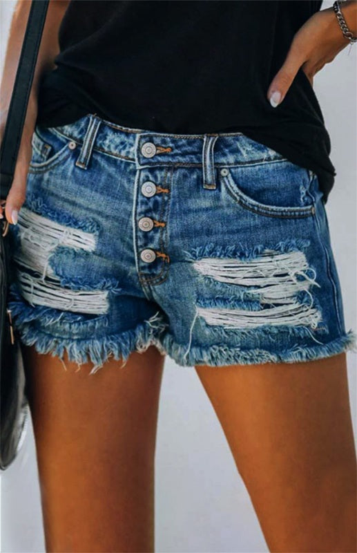 Women's American Flag Pocket Distressed Raw Hem Denim Shorts