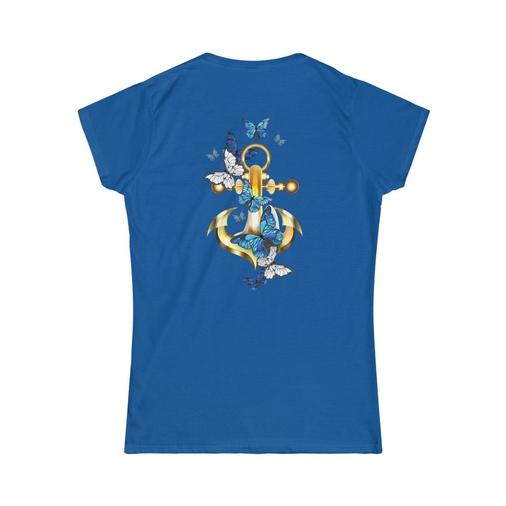 Butterflies With Gold Anchor ~ Women's Softstyle Semi-Fitted Tee