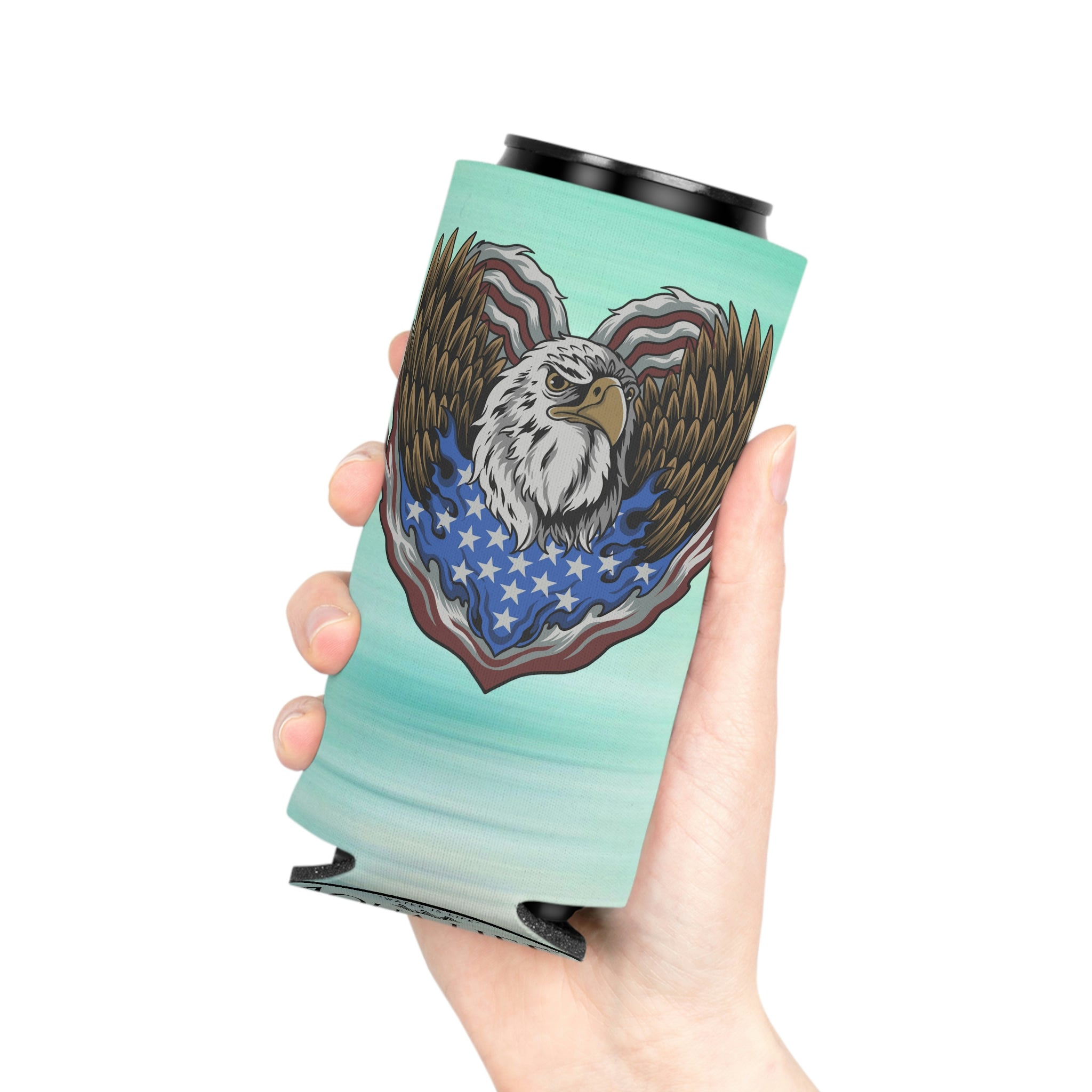 Aqua Life™ ~ Patriotic Series ~ Eagle Heart USA Flag ~ Slim & Regular Can Koozie