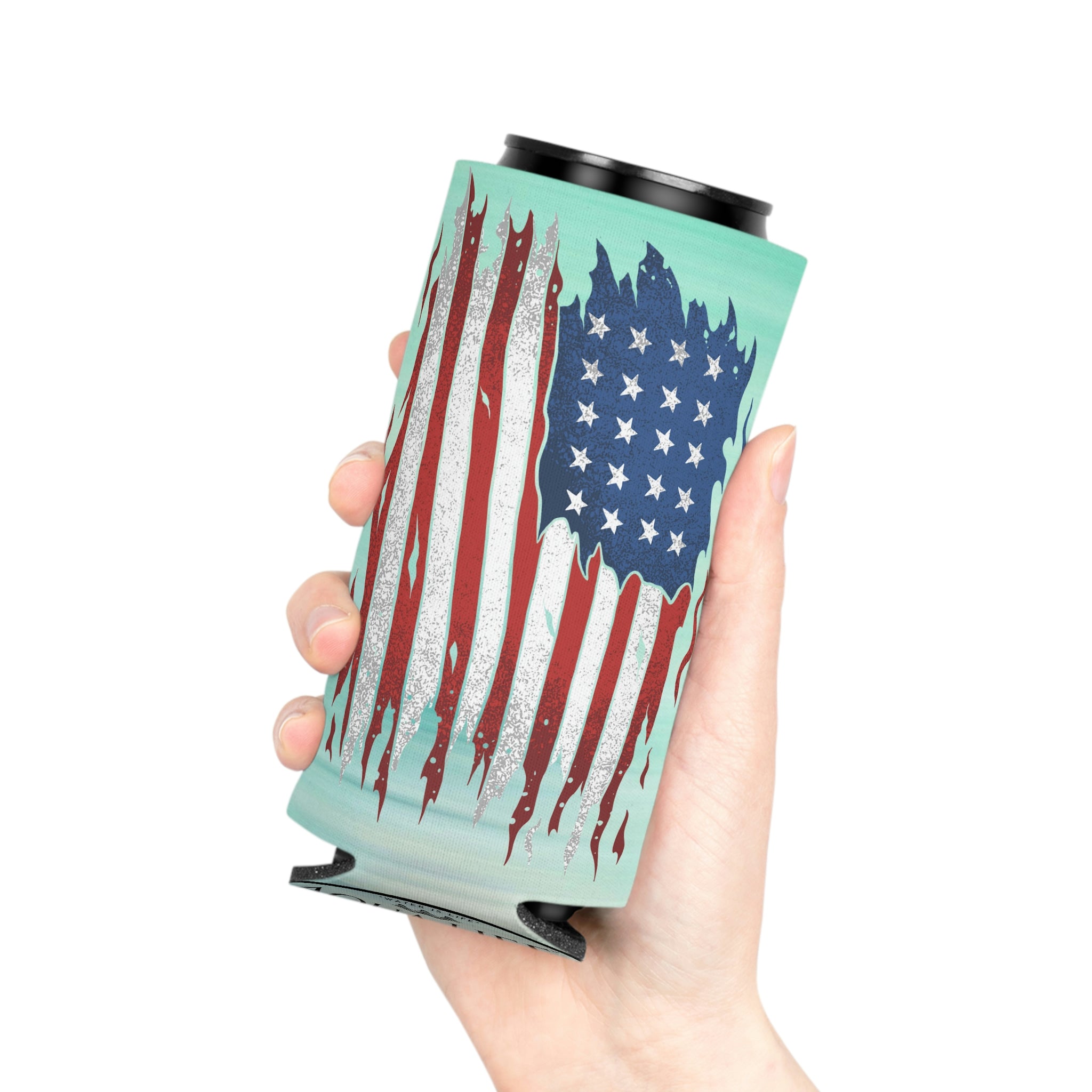 Aqua Life™ ~ Patriotic Series ~ Weathered USA Flag ~ Slim & Regular Can Koozie