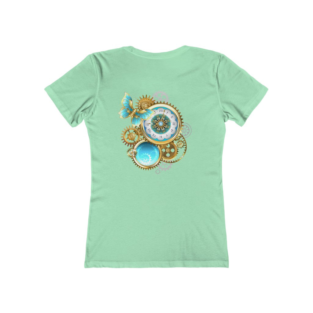 Butterflies With Steampunk Clock ~ Women's  Boyfriend Tee by Next Level