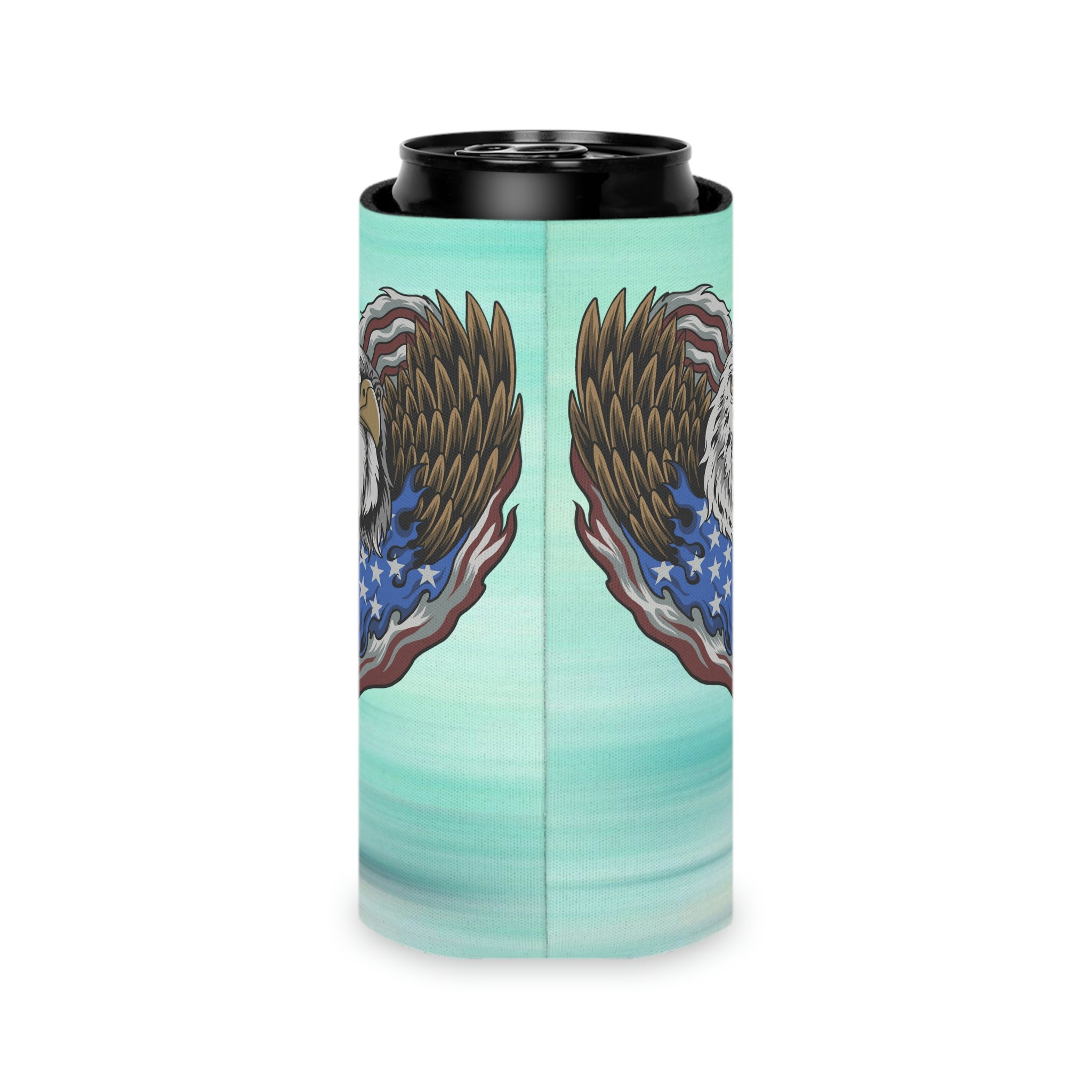 Aqua Life™ ~ Patriotic Series ~ Eagle Heart USA Flag ~ Slim & Regular Can Koozie