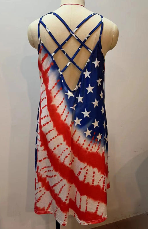 Women's Independence Day American Flag Print Sling Dress