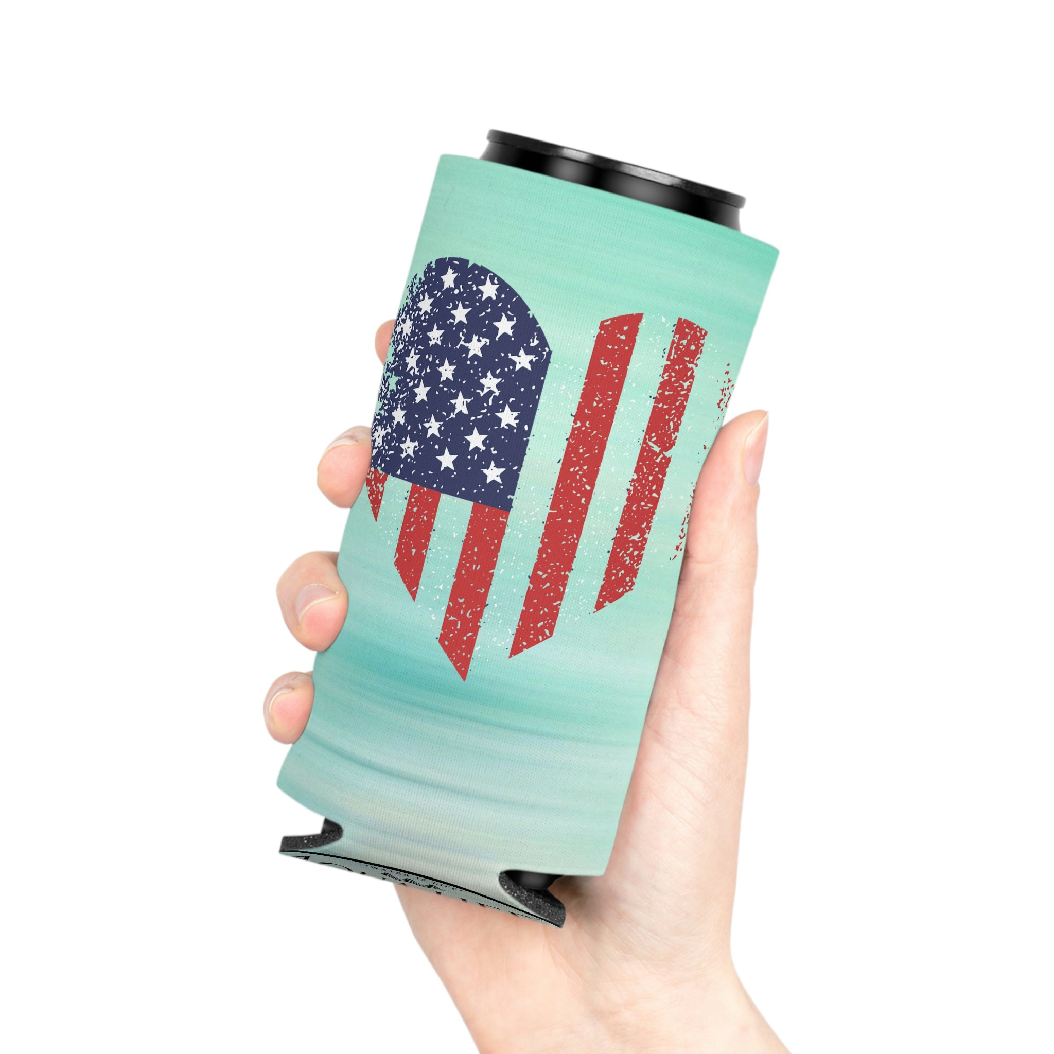 Aqua Life™ ~ Patriotic Series ~ USA Heart Flag ~ Slim & Regular Can Koozie